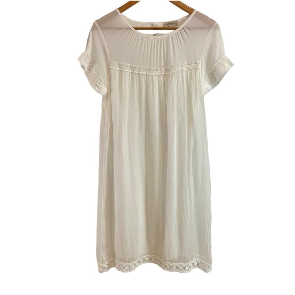 Via Signoria 100% silk woven dress ecru white short sleeves Italy boxy loose XL